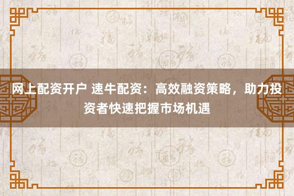 网上配资开户 速牛配资:高效融资策略,助力投资者快速把握市场机遇