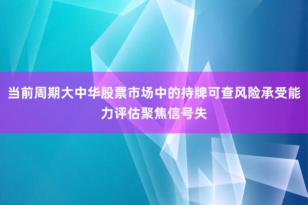 当前周期大中华股票市场中的持牌可查风险承受能力评估聚焦信号失