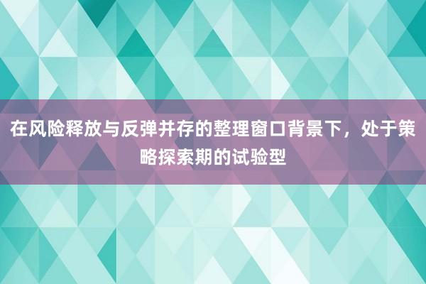 在风险释放与反弹并存的整理窗口背景下,处于策略探索期的试验型