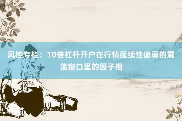 风控专栏：10倍杠杆开户在行情延续性偏弱的震荡窗口里的因子相