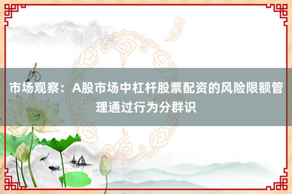 市场观察:A股市场中杠杆股票配资的风险限额管理通过行为分群识