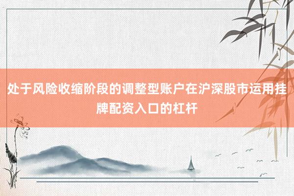处于风险收缩阶段的调整型账户在沪深股市运用挂牌配资入口的杠杆
