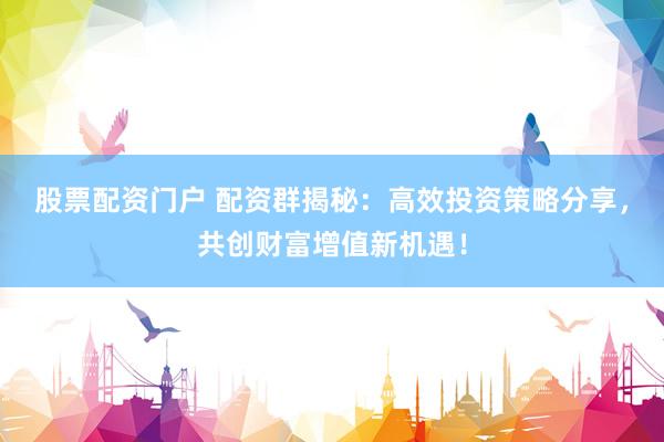 股票配资门户 配资群揭秘：高效投资策略分享，共创财富增值新机遇！